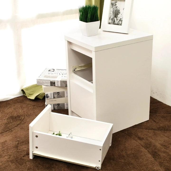 Narrow Wood Nightstand White Storage Cabinet