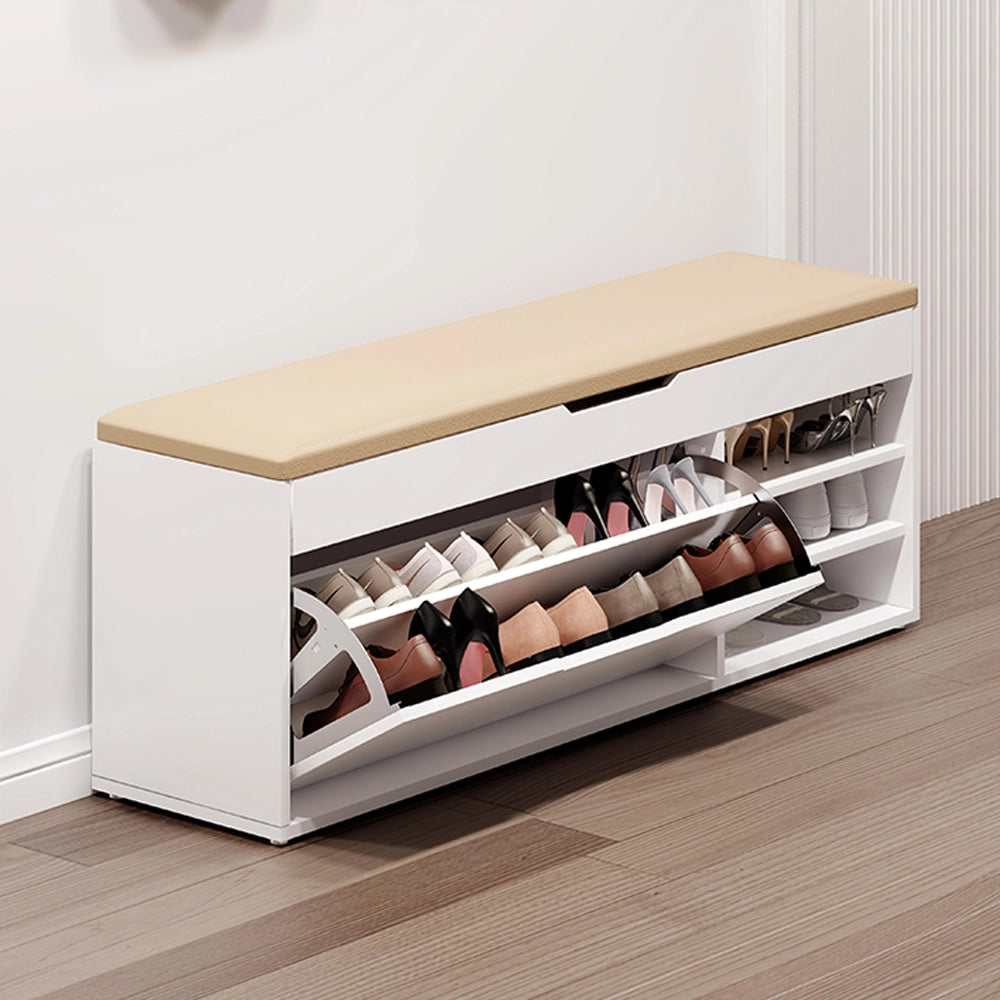 Wood Tipping Shoe Storage Bench with Flip Drawer