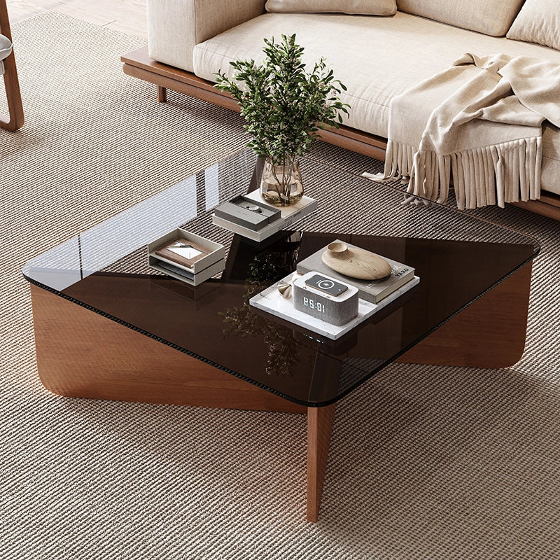 Modern Glass Square Coffee Table with Wooden Legs – Zwob