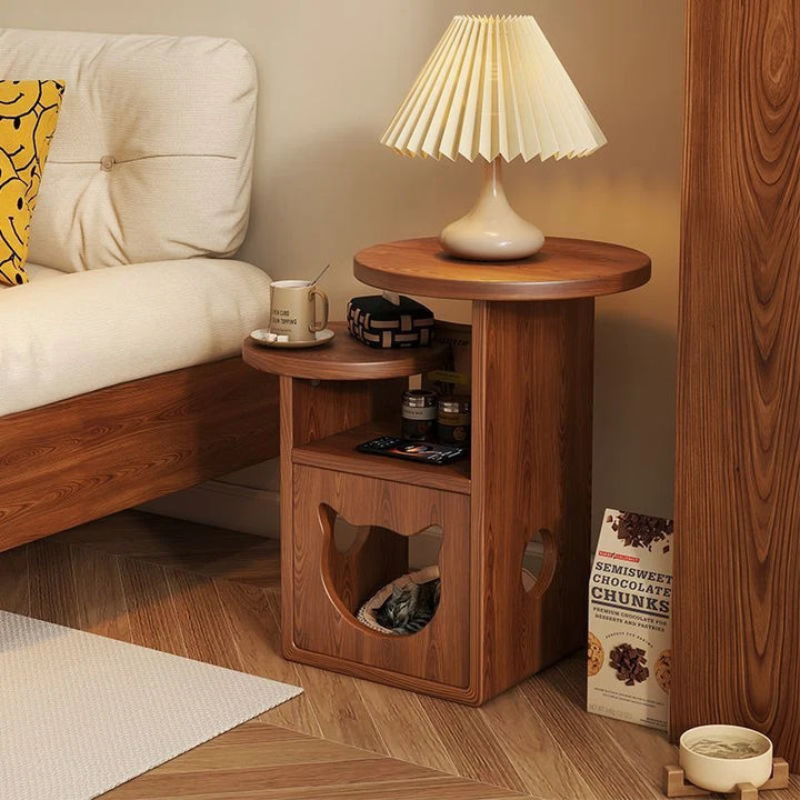 Solid Wood Multi-Functional Side Table with Cat House