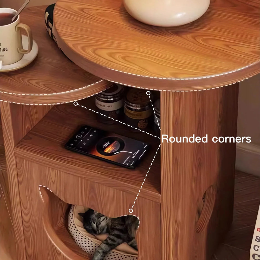 Solid Wood Multi-Functional Side Table with Cat House