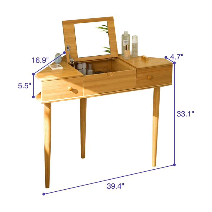 Corner Makeup Vanity Desk with Mirror and 3 Drawers for Small Spaces