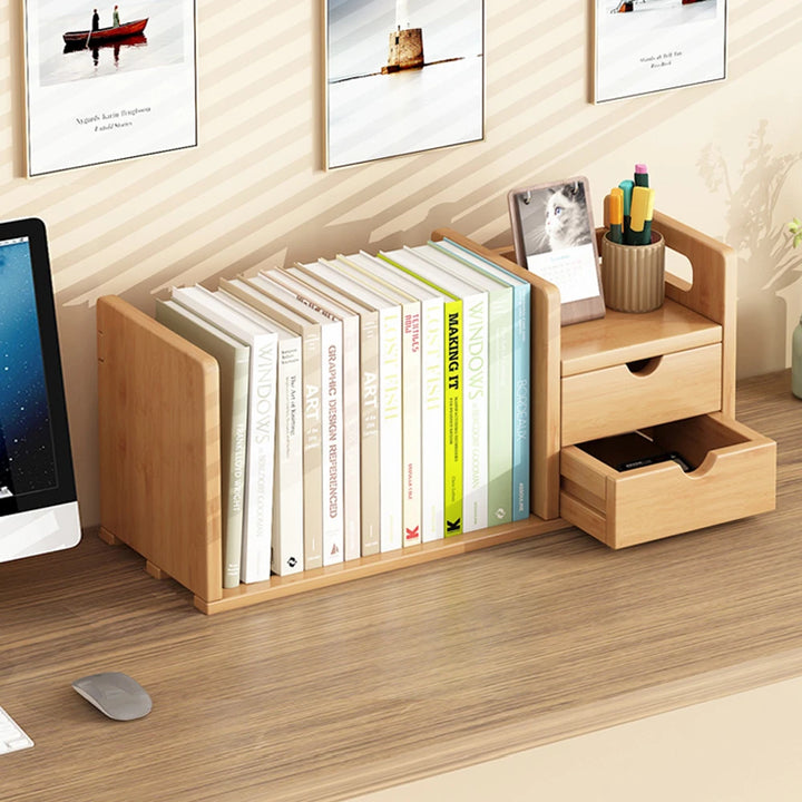 Desktop Retractable Organizer Shelf Bookshelf with Drawers