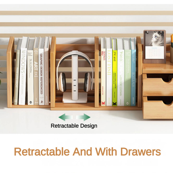 Desktop Retractable Organizer Shelf Bookshelf with Drawers