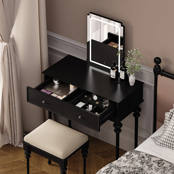 Black Makeup Vanity Desk with Mirror And Light