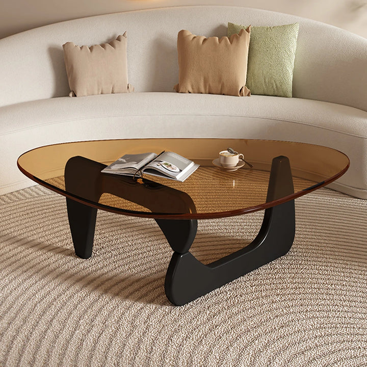 Modern Round Glass Coffee Table with Solid Wood Legs