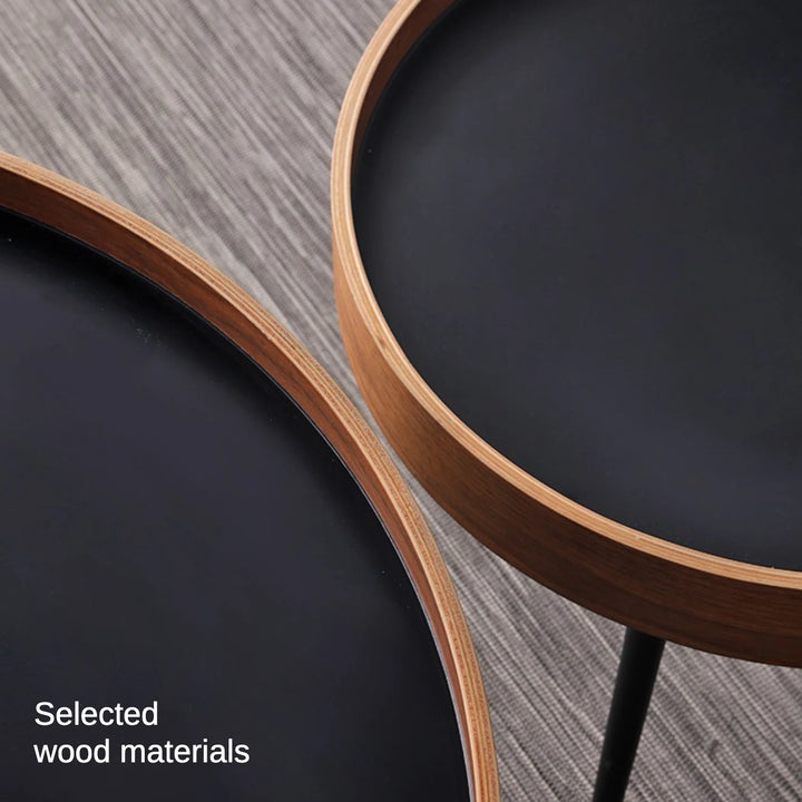 Modern Wooden Round Coffee Table Set with Metal Base