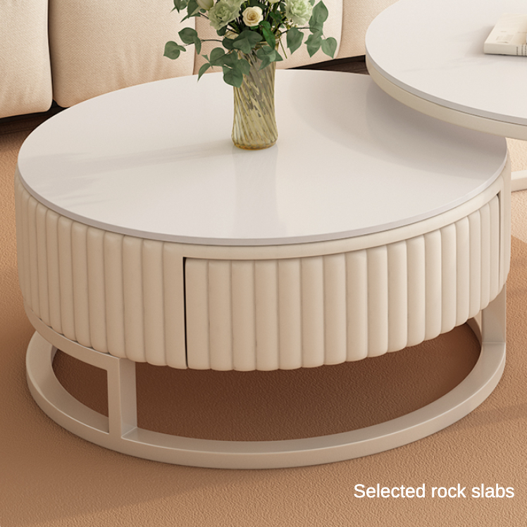 Set of 2 White Faux Marble Coffee Tables with Storage Drawer