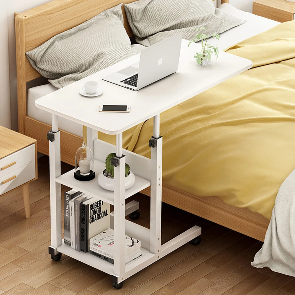 Foldable Side Table Height Adjustable Bedside Table with Wheels