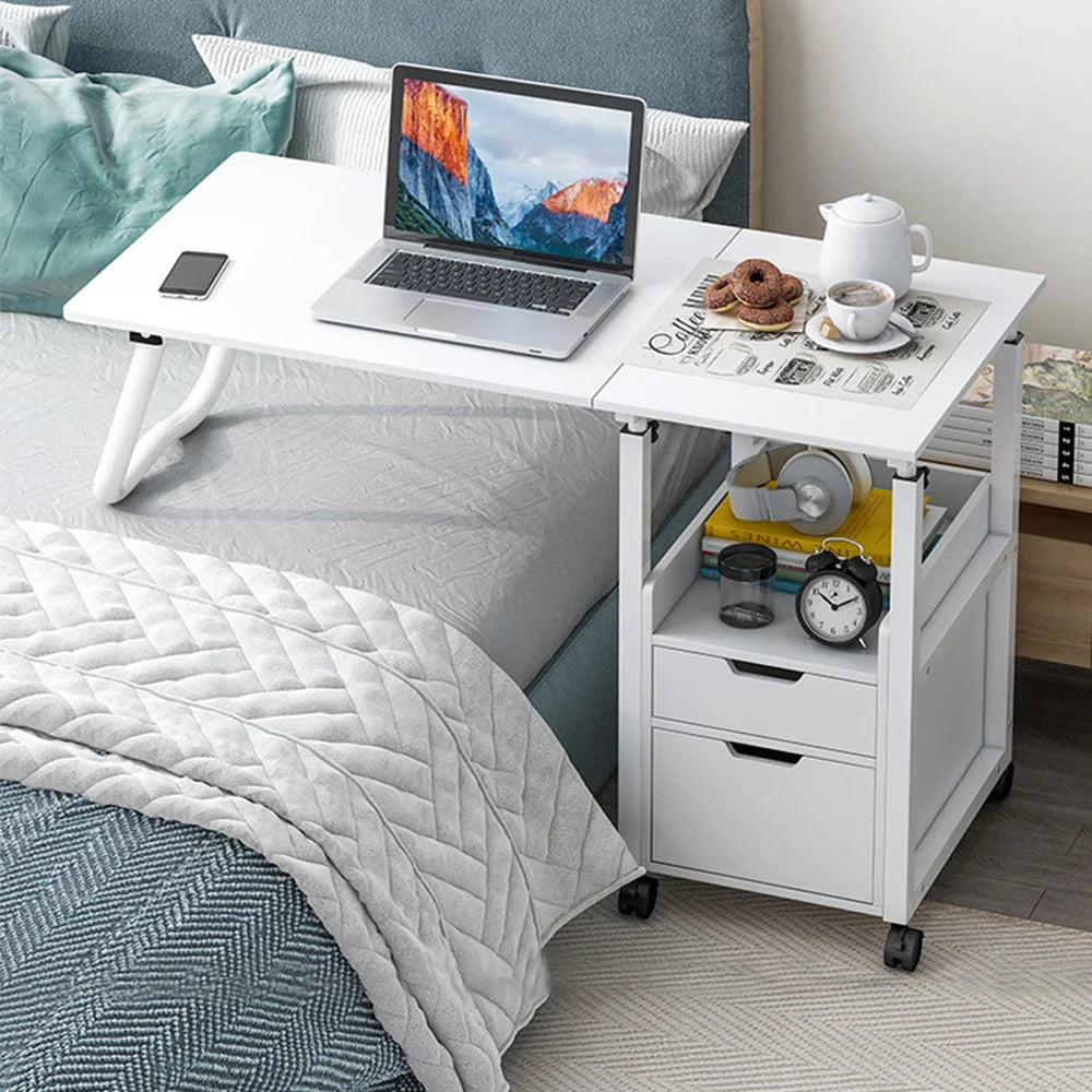 Foldable Side Table Height Adjustable Bedside Table with Wheels