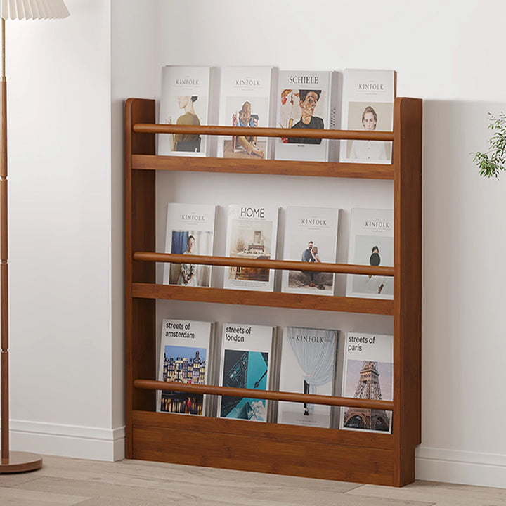 Slim Natural Bamboo Bookshelf Wall Display Rack