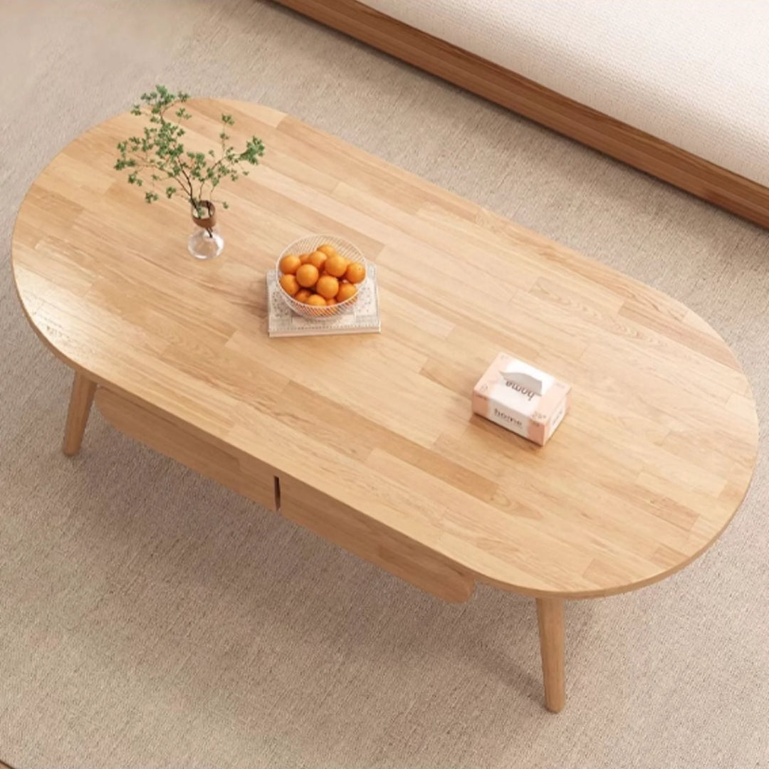 Solid Wood Round Coffee Table with Storage Drawers