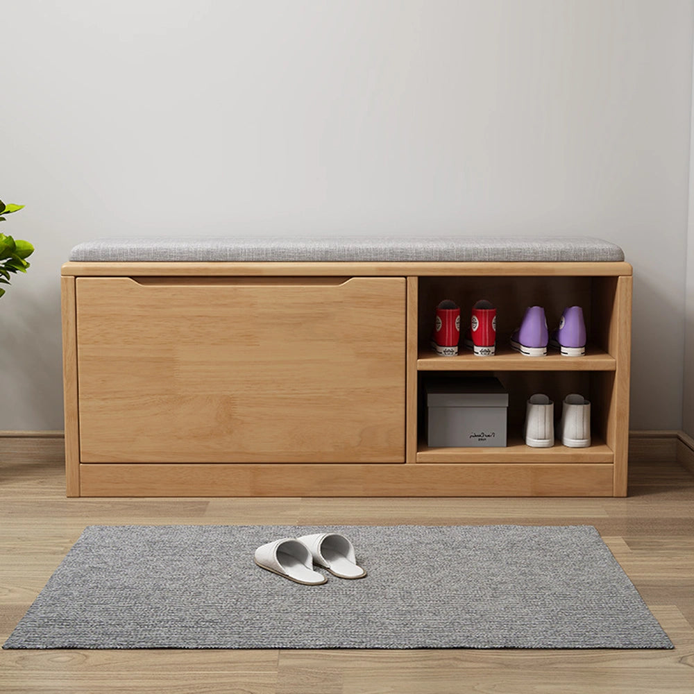Solid Wood Shoe Storage Bench with Flip-Door Shoe Cabinet