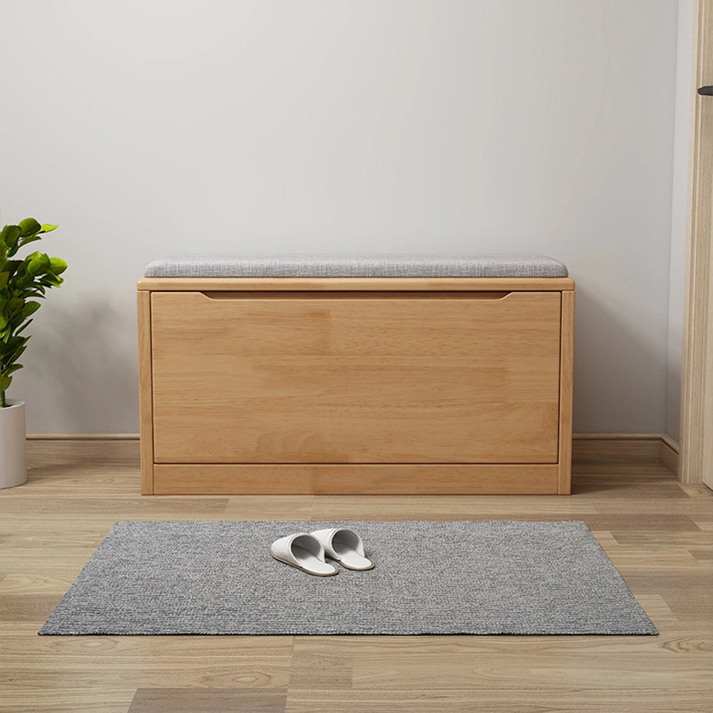 Solid Wood Shoe Storage Bench with Flip-Door Shoe Cabinet