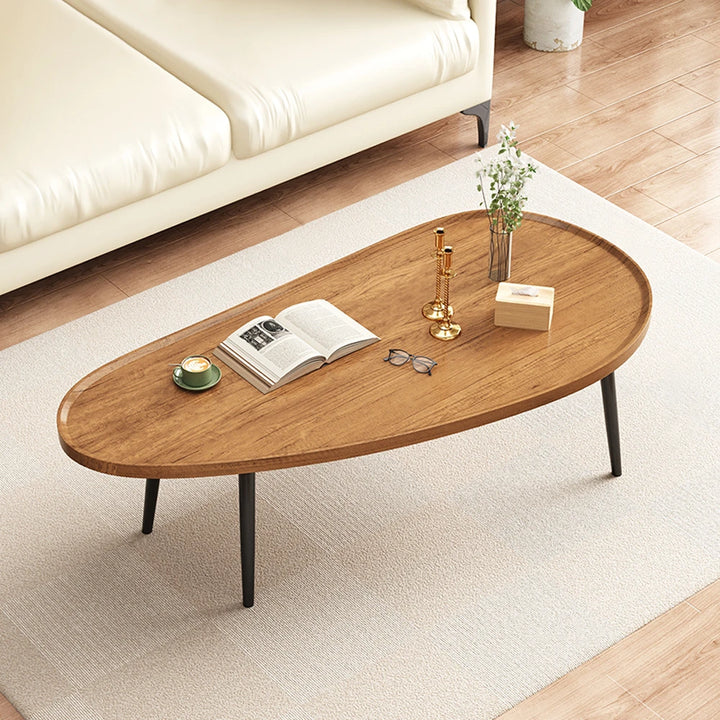 Simple Wooden Coffee Table with Metal Base
