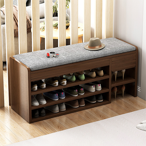 Household Bench with Shoe Storage Cabinet and Padded Cushion for Mudroom