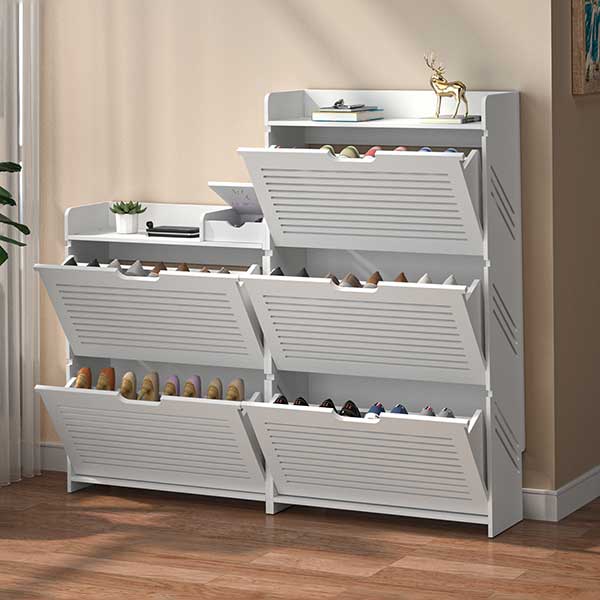Tipping Bucket Shoe Cabinet with Flip-Drawer