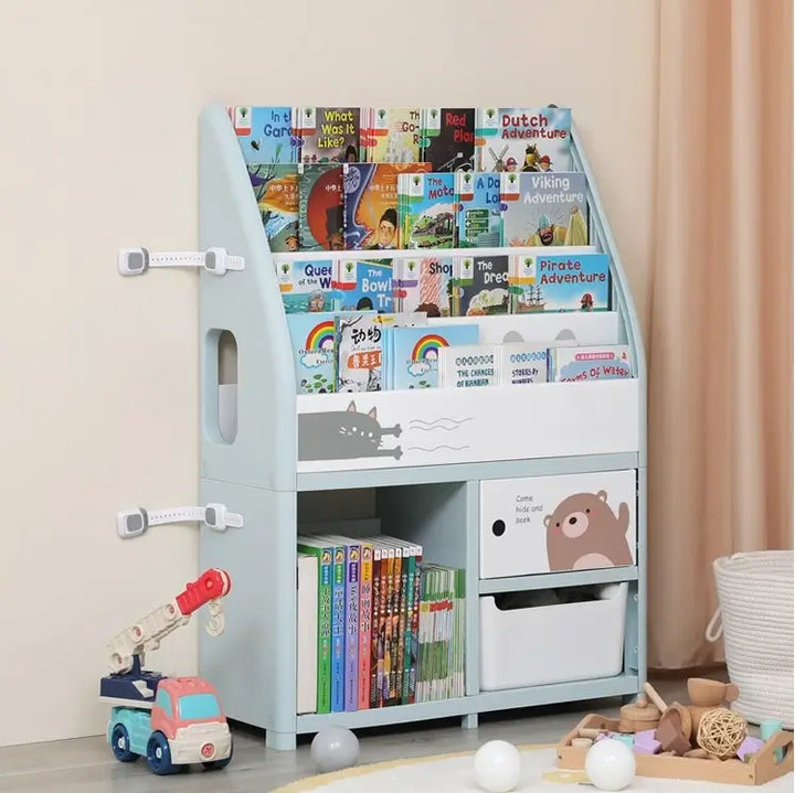 Montessori Bookshelf with Tiered Storage Organizers