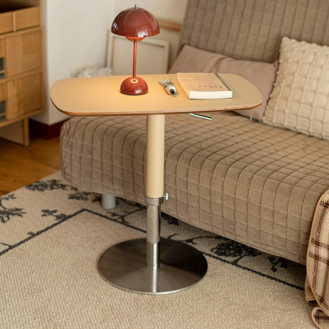 Simple Height-Adjustable Saddle Leather Accent Table