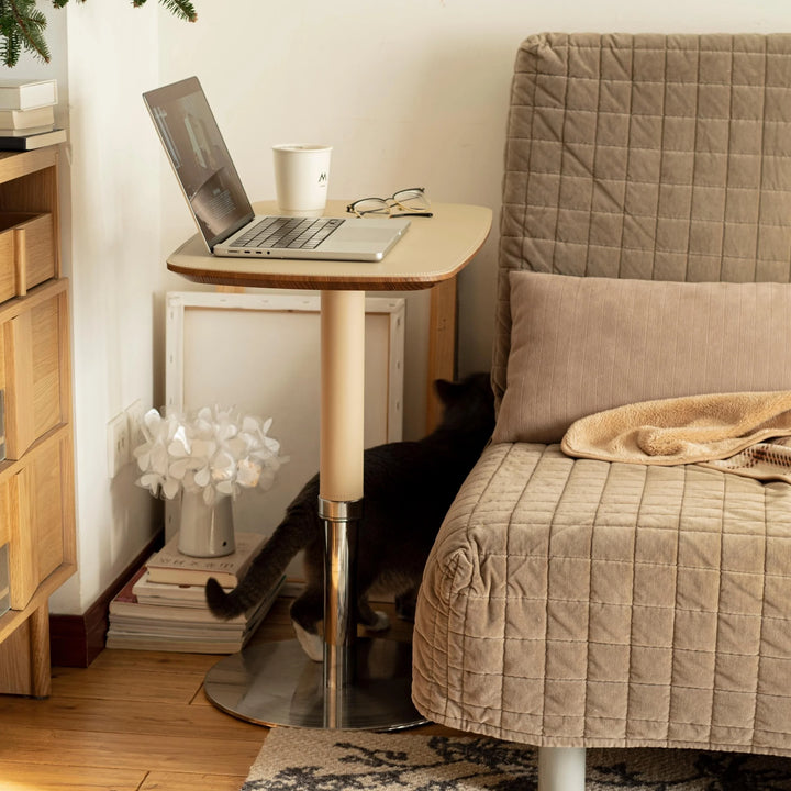 Simple Height-Adjustable Saddle Leather Accent Table