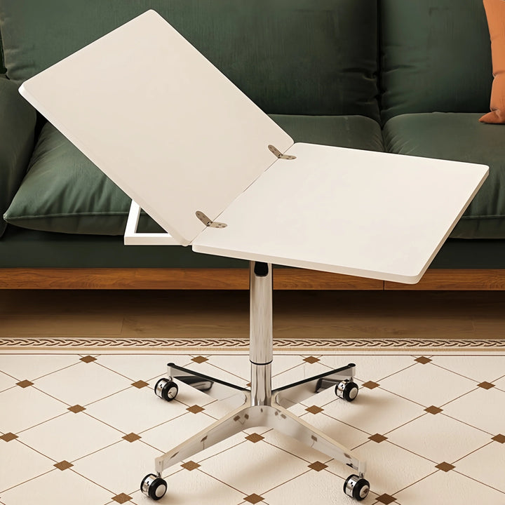 White Folding Accent Table Height Adjustable Square Side Table