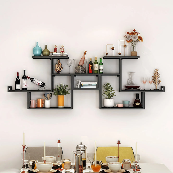 Black Wall Mount Wine Rack Multi-Tier Metal Liquor Rack
