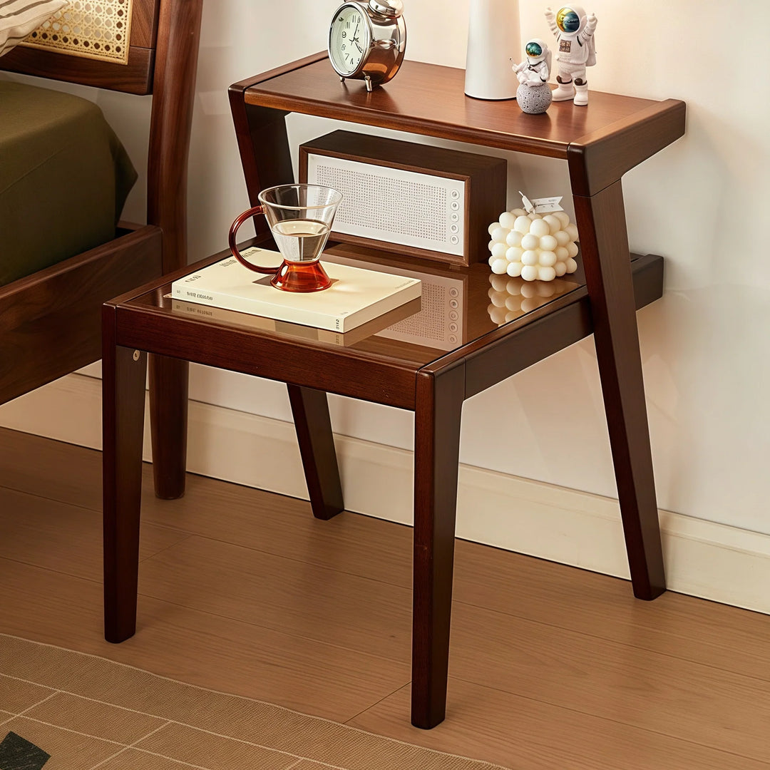 Mid Century Accent Table Simple Side Table with Glass Tabletop