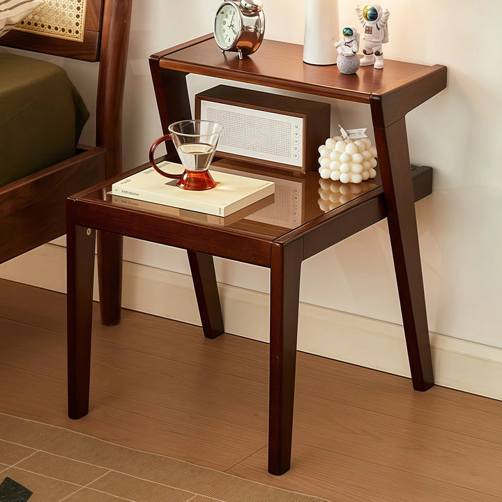 Mid Century Accent Table Simple Side Table with Glass Tabletop