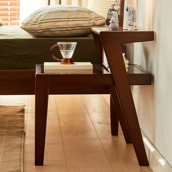 Mid Century Accent Table Simple Side Table with Glass Tabletop