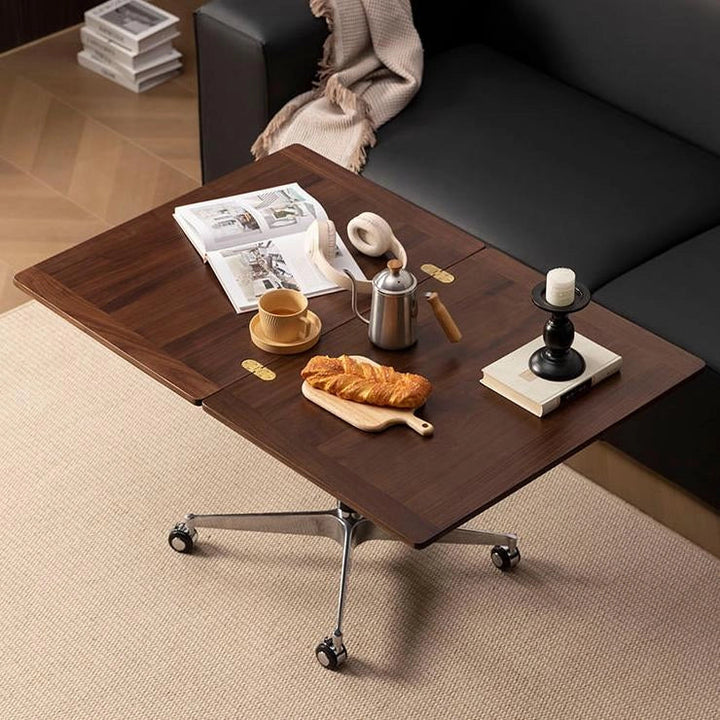 Solid Wood Folding Accent Table Liftable Table with Drawer