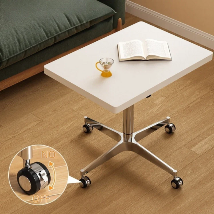 White Folding Accent Table Height Adjustable Square Side Table
