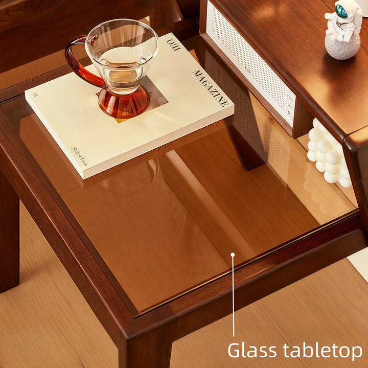 Mid Century Accent Table Simple Side Table with Glass Tabletop
