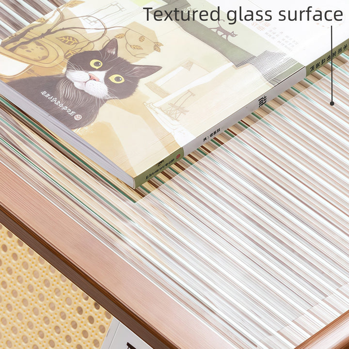 Solid Square Glass Coffee Table with Faux Rattan Shelf