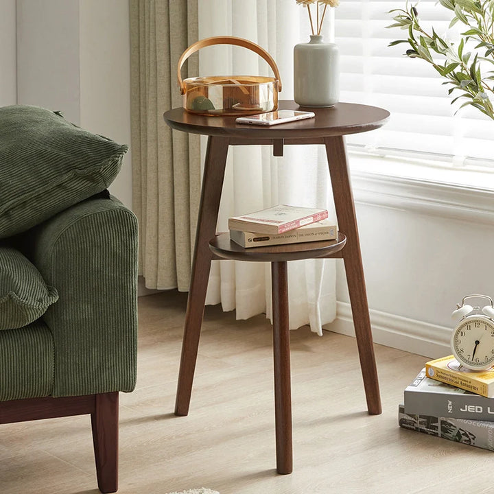 Solid Wood 2-Tier Round Accent Table Simple End Table