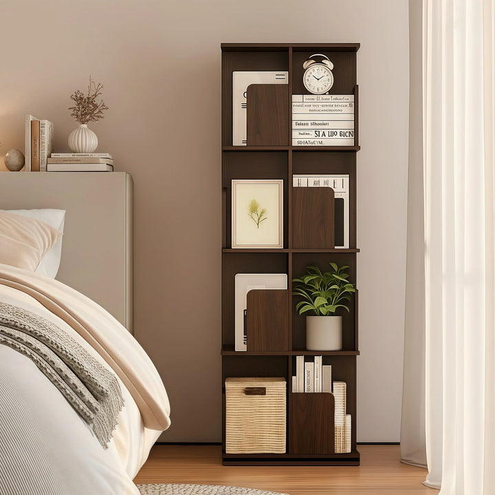 Wooden Rotating Bookcase Tall Freestanding Bookshelf