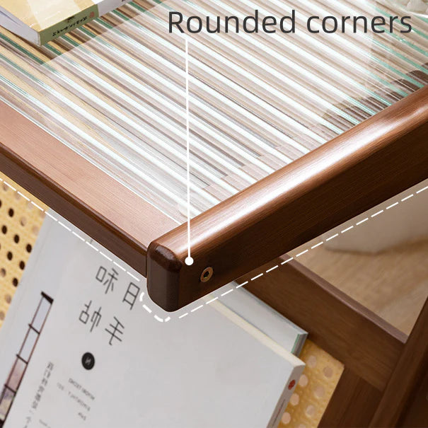 Solid Square Glass Coffee Table with Faux Rattan Shelf