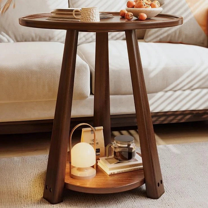 Solid Wood 2-Shelf Round Side Table Square Sofa Table