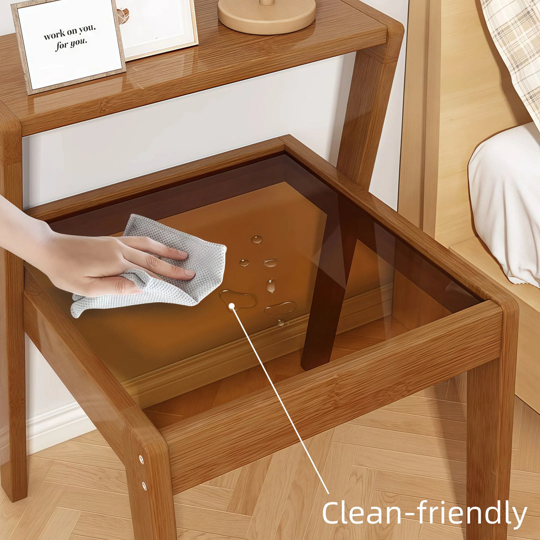 Mid Century Accent Table Simple Side Table with Glass Tabletop