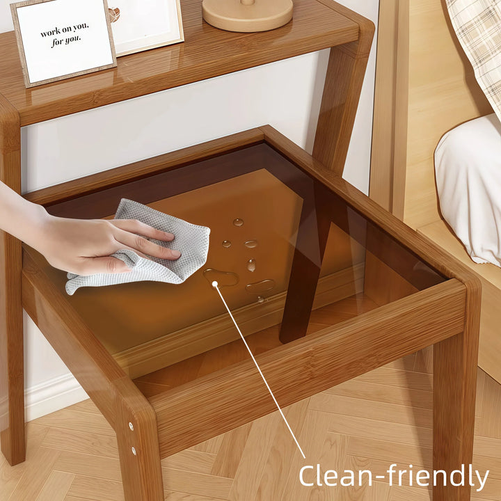 Mid Century Accent Table Simple Side Table with Glass Tabletop