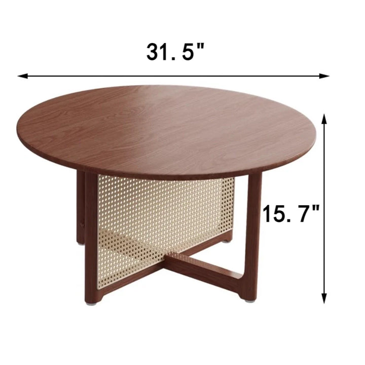 Vintage Natural Rattan Solid Wood Round Coffee Table