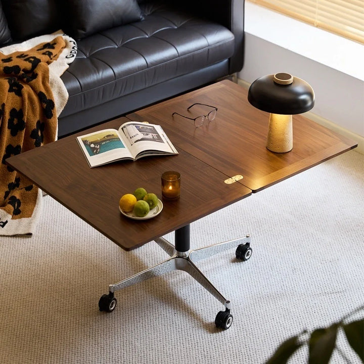Solid Wood Folding Accent Table Liftable Table with Drawer