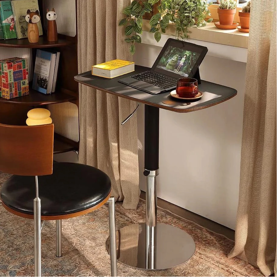 Simple Height-Adjustable Saddle Leather Accent Table