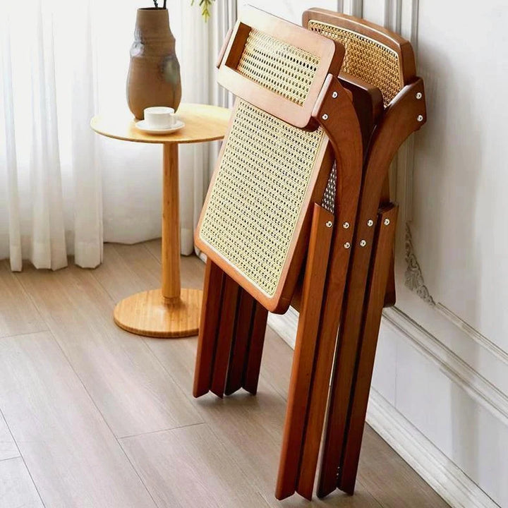 Vintage Rattan Solid Wood Folding Chair