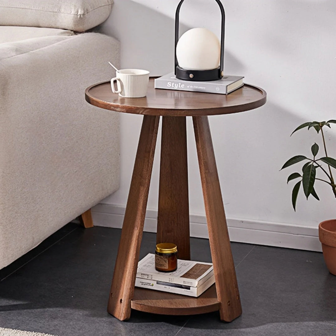 Solid Wood 2-Shelf Round Side Table Square Sofa Table