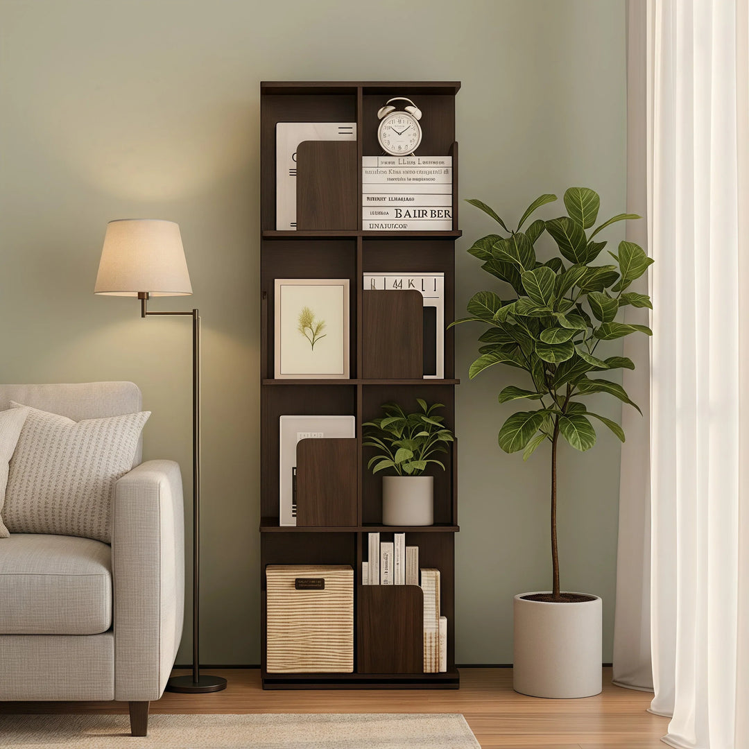 Wooden Rotating Bookcase Tall Freestanding Bookshelf