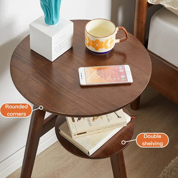Solid Wood 2-Tier Round Accent Table Simple End Table