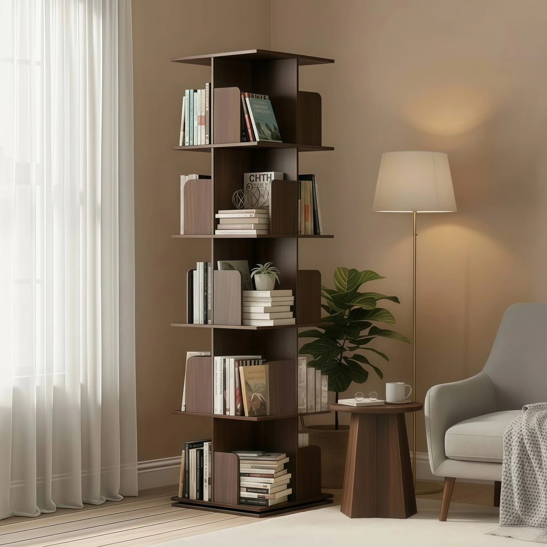 Wooden Rotating Bookcase Tall Freestanding Bookshelf