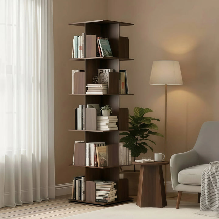 Wooden Rotating Bookcase Tall Freestanding Bookshelf