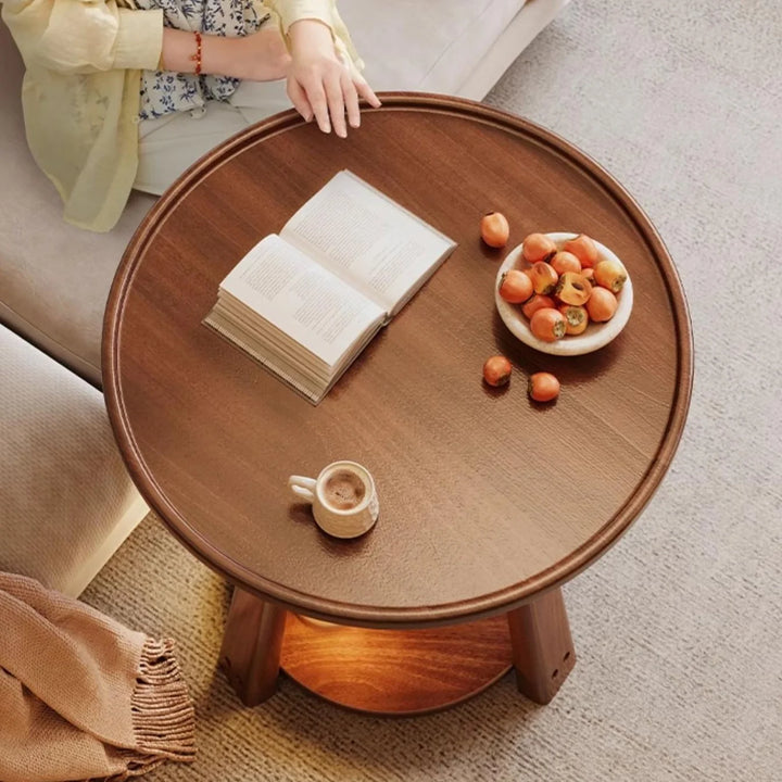 Solid Wood 2-Shelf Round Side Table Square Sofa Table