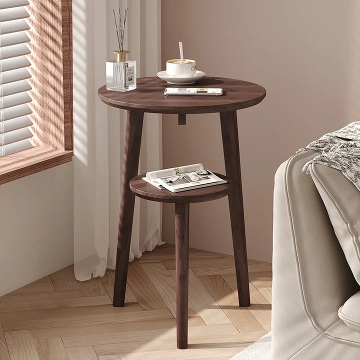 Solid Wood 2-Tier Round Accent Table Simple End Table